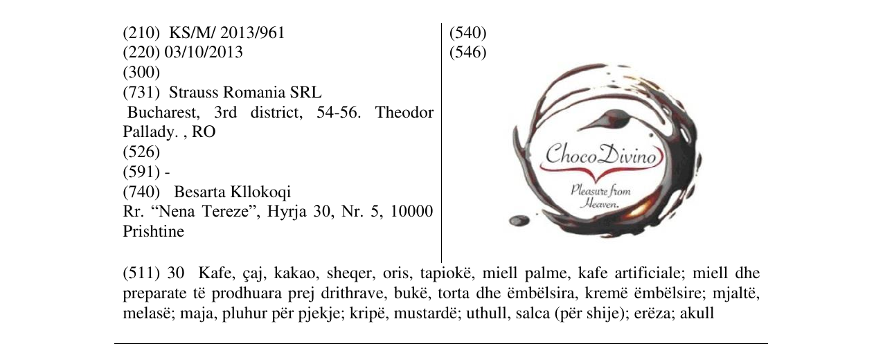 Zëri i markës Choco Divino Pleasure from Heaven në buletin