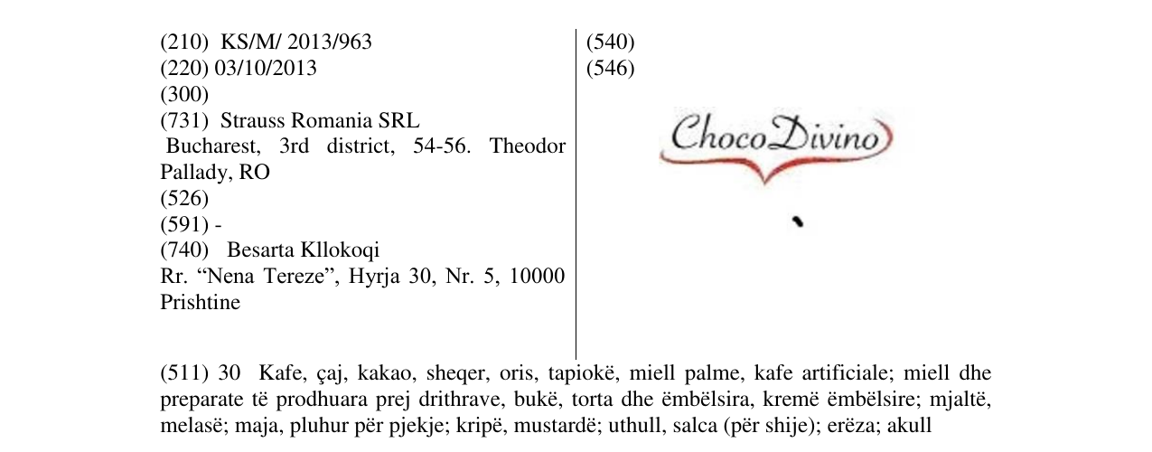 Zëri i markës Choco Divino në buletin
