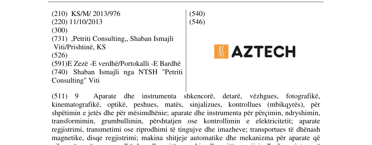 Zëri i markës AZTECH në buletin