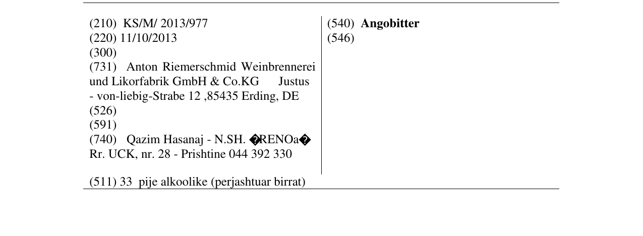 Zëri i markës Angobitter në buletin