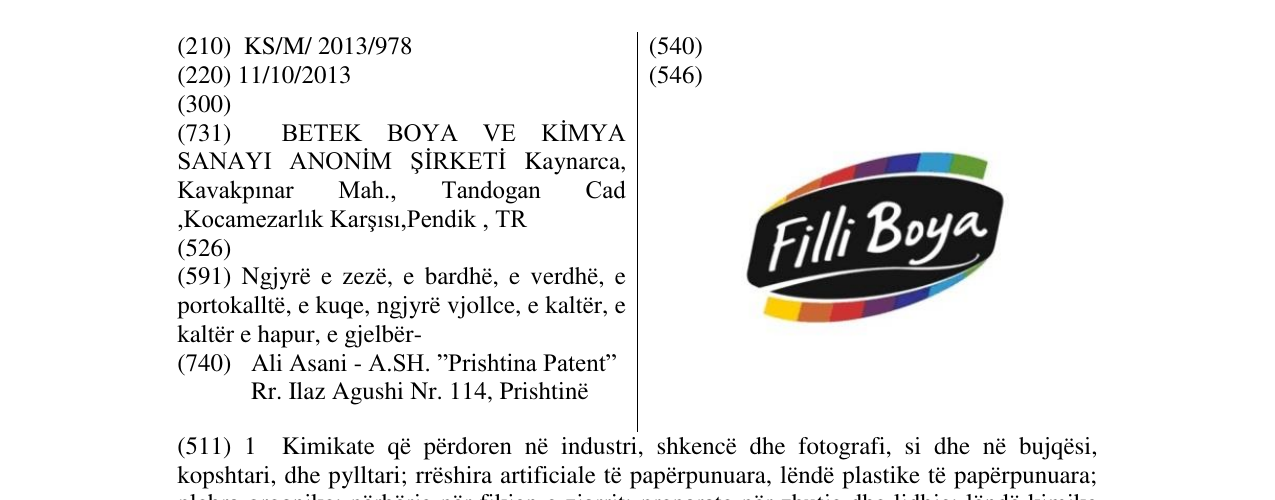 Zëri i markës Filli Boya në buletin