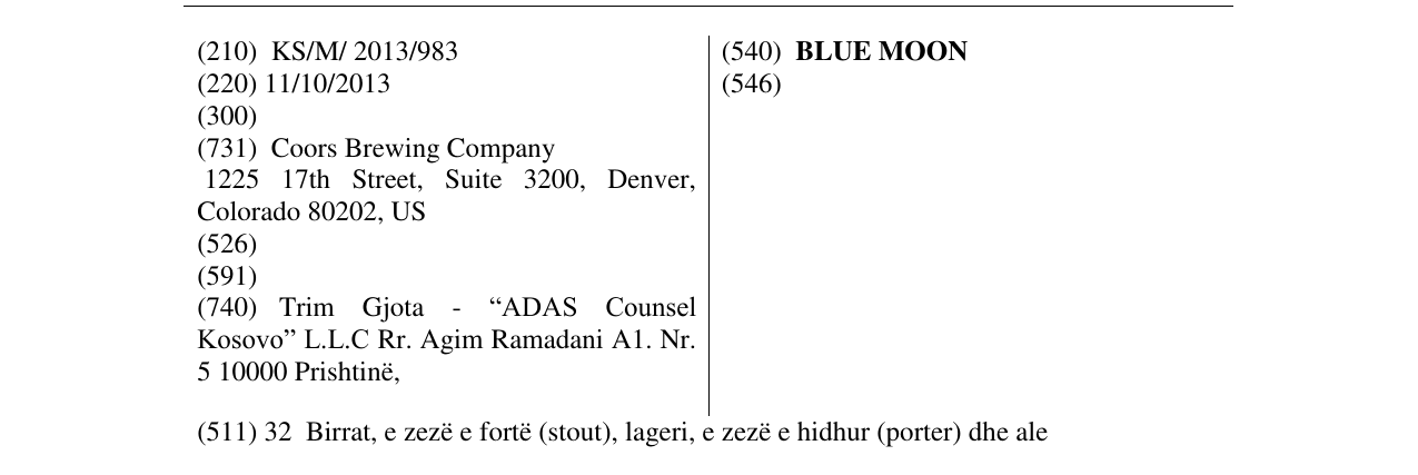 Zëri i markës BLUE MOON në buletin