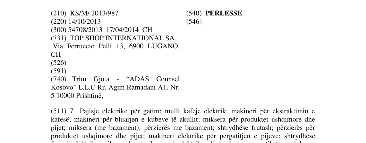 Zëri i markës PERLESSE në buletin