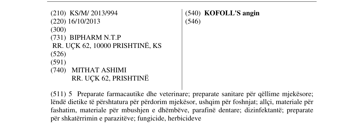 Zëri i markës KOFOLL'S angin në buletin