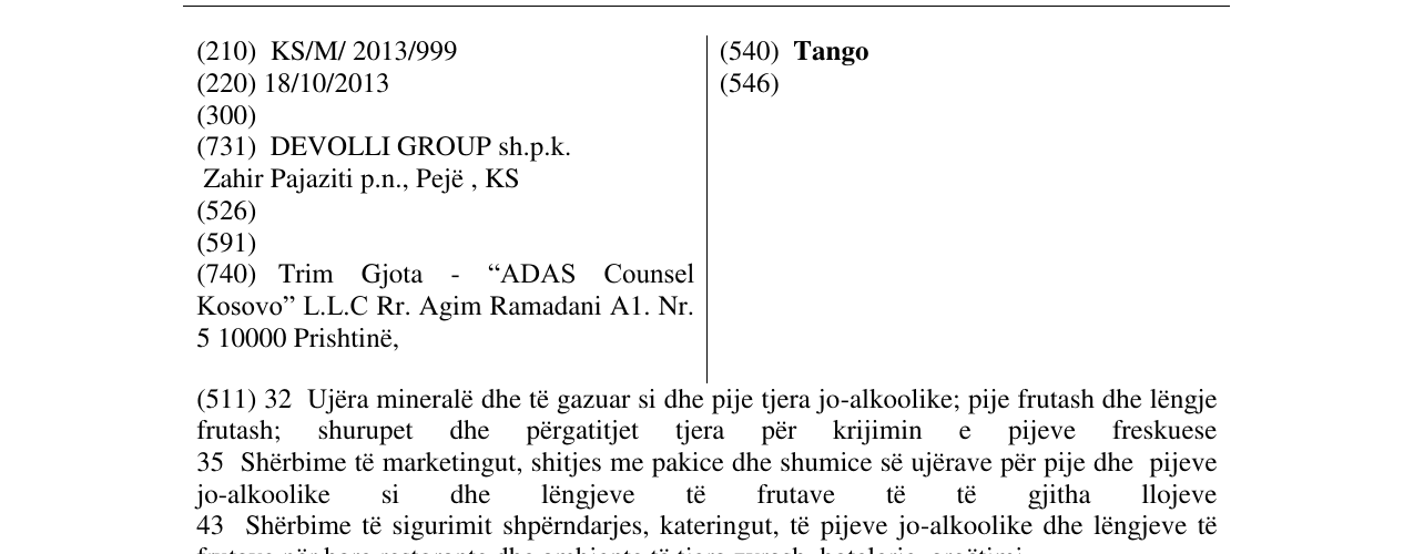 Zëri i markës Tango në buletin
