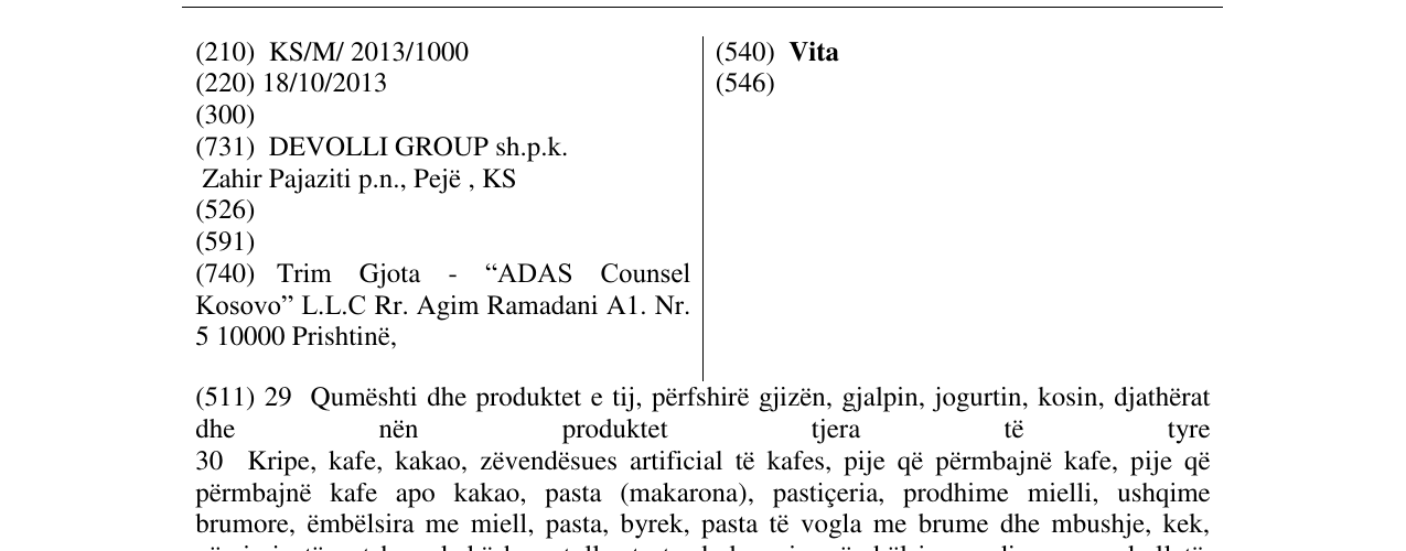 Zëri i markës Vita në buletin