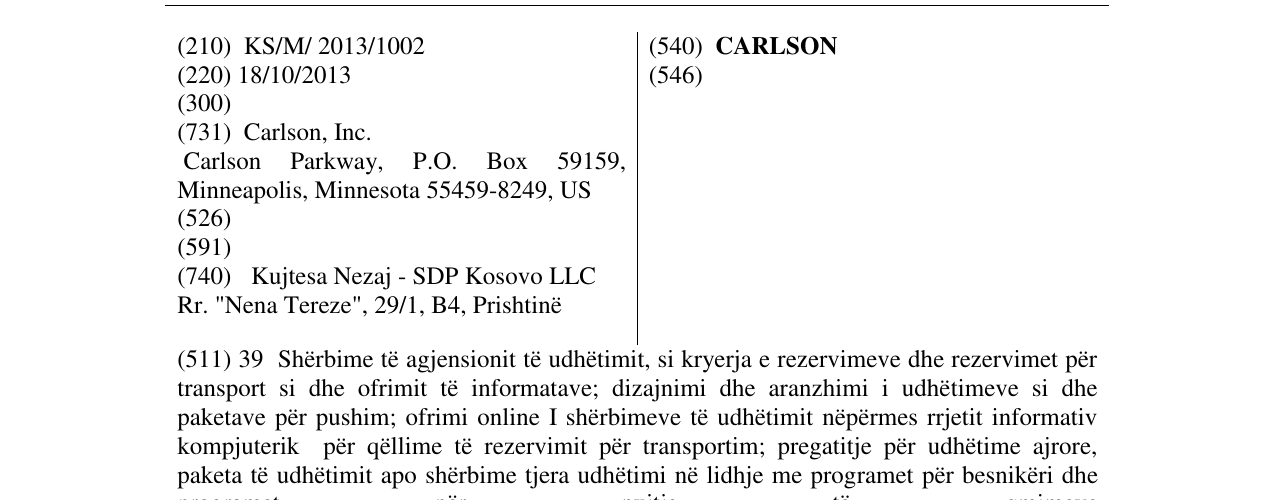 Zëri i markës CARLSON në buletin