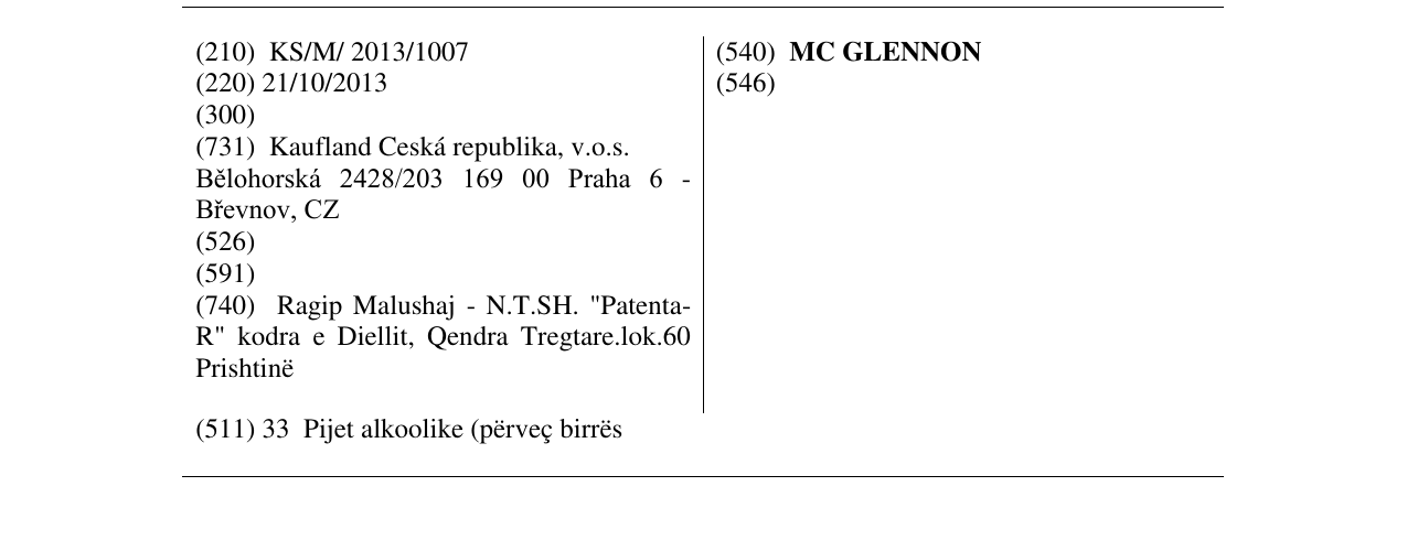 Zëri i markës MC GLENNON në buletin