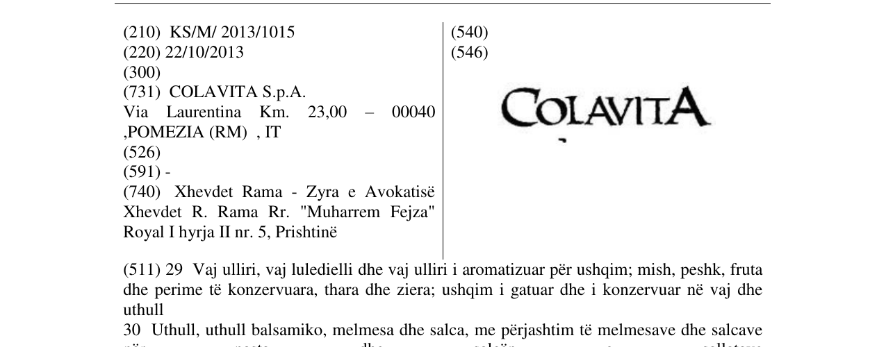 Zëri i markës COLAVITA në buletin