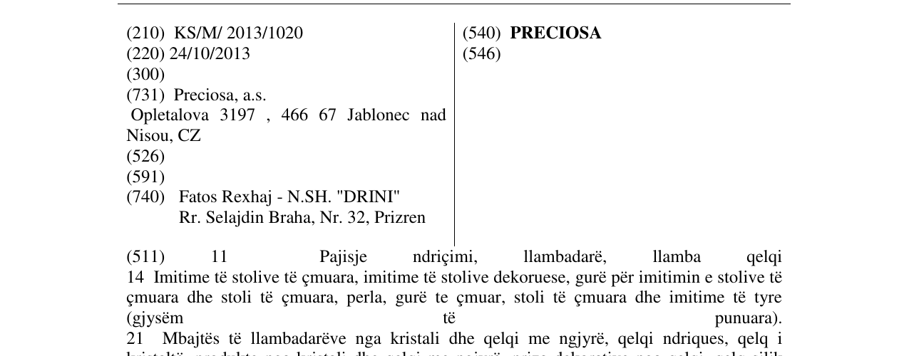 Zëri i markës PRECIOSA në buletin
