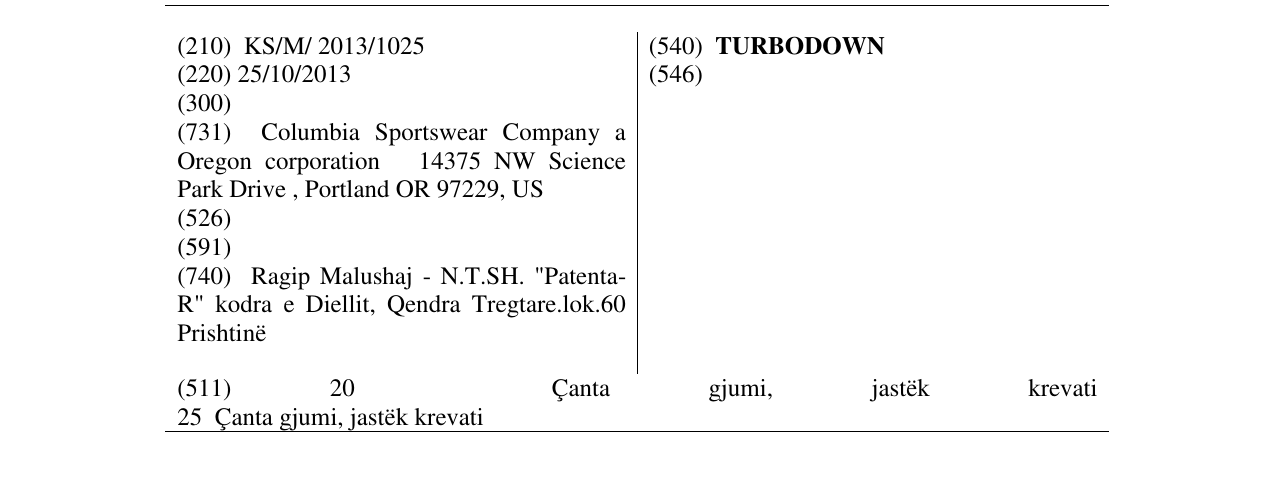 Zëri i markës TURBODOWN në buletin