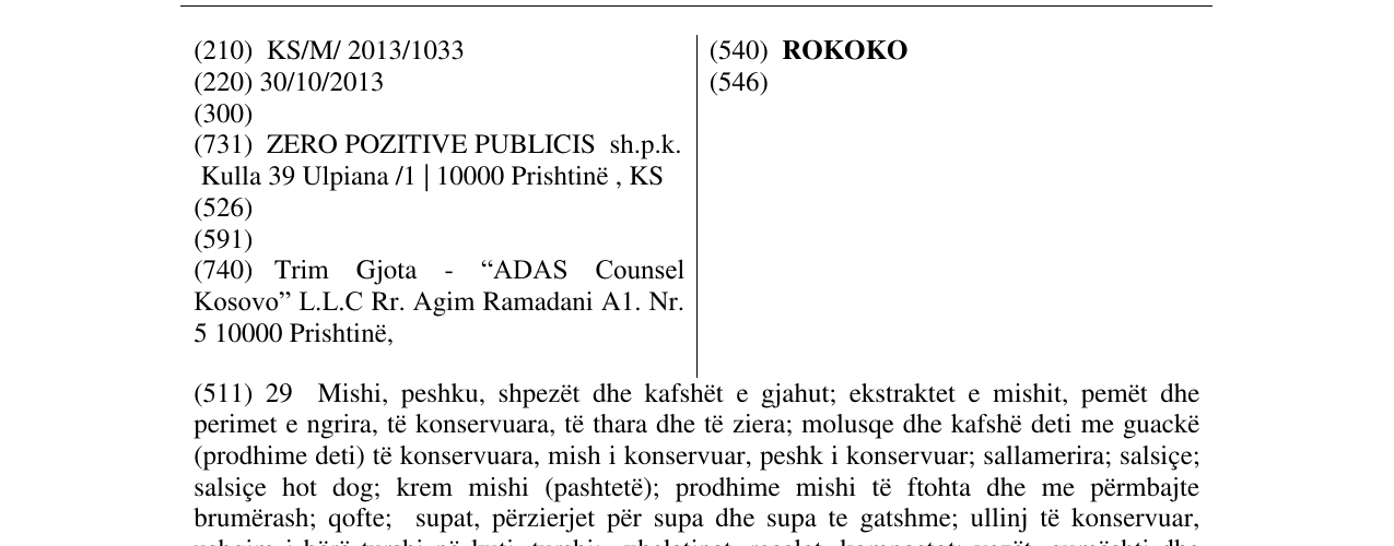 Zëri i markës ROKOKO në buletin