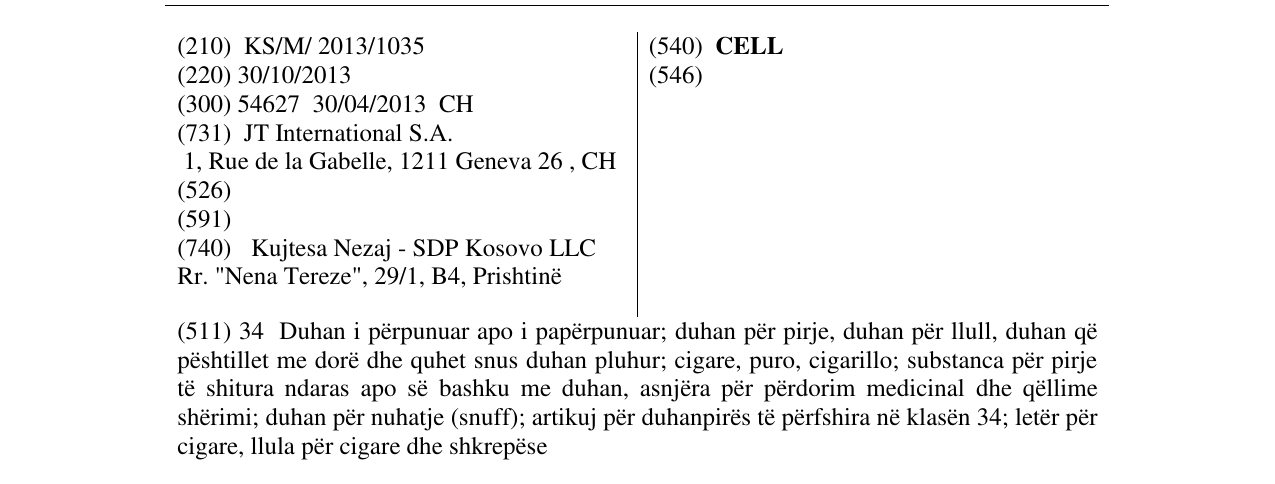 Zëri i markës CELL në buletin