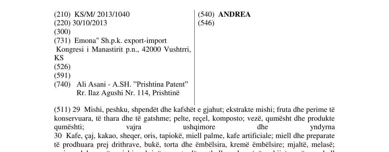 Zëri i markës ANDREA në buletin