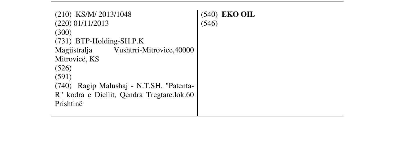 Zëri i markës EKO OIL në buletin