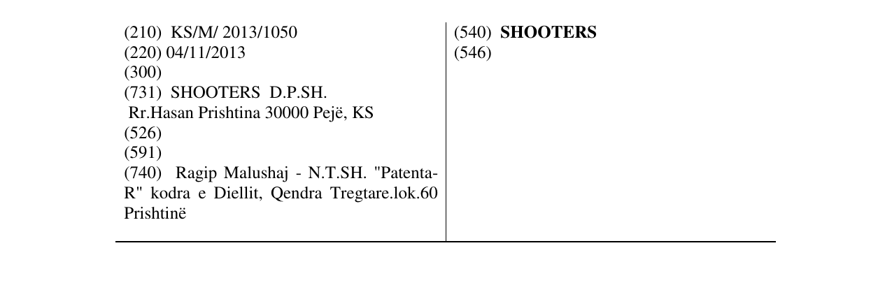 Zëri i markës SHOOTERS në buletin