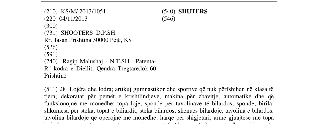 Zëri i markës SHUTERS në buletin