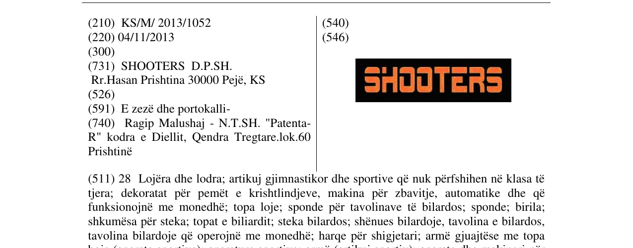Zëri i markës SHOOTERS në buletin
