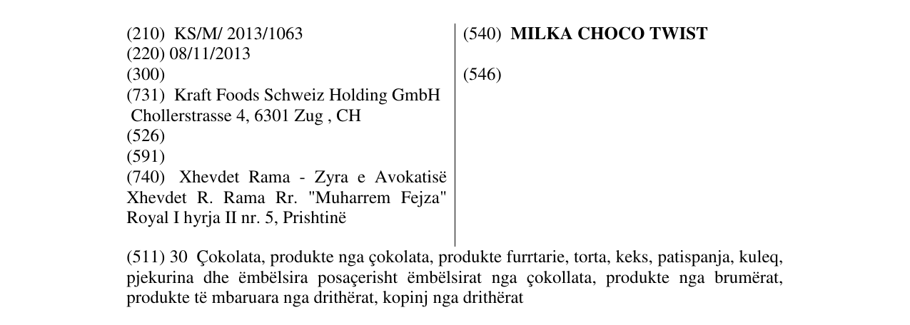 Zëri i markës MILKA CHOCO TWIST në buletin
