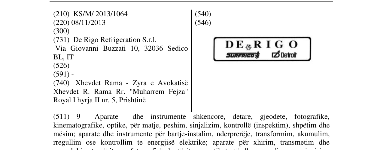 Zëri i markës DE RIGO SURFRIGO Detroit në buletin