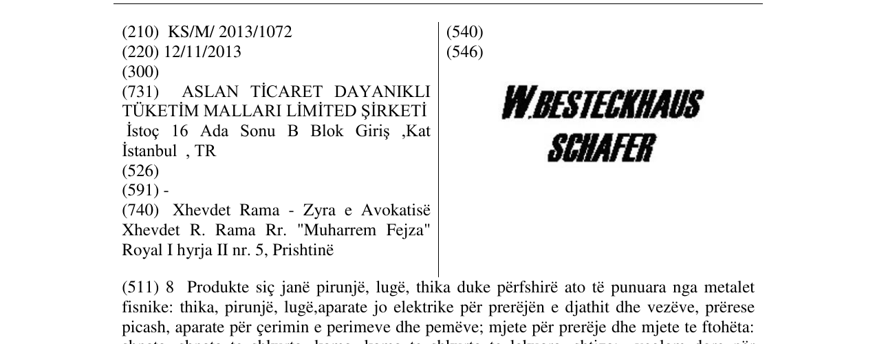 Zëri i markës W. BESTECKHAUS SCHAFER në buletin