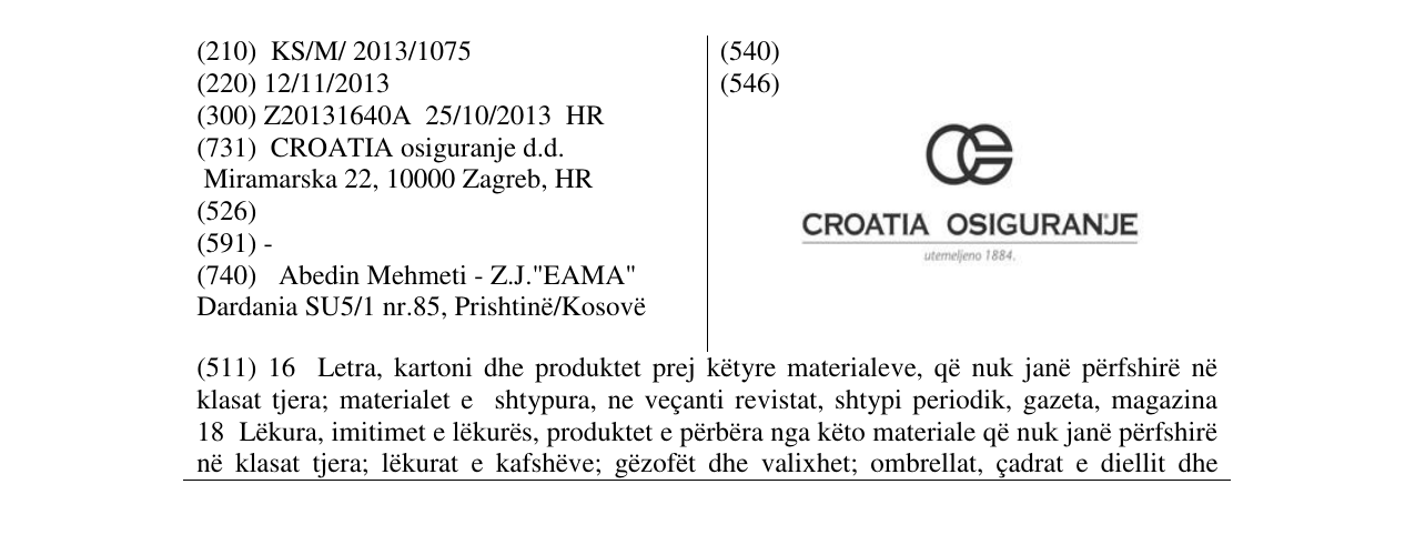Zëri i markës CROATIA OSIGURANJE në buletin