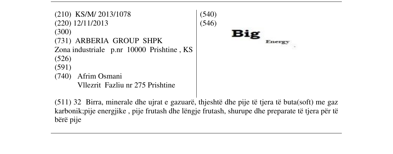 Zëri i markës Big Energy në buletin