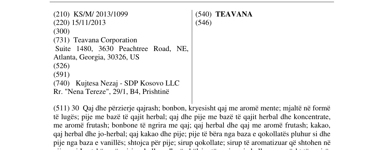 Zëri i markës TEAVANA në buletin