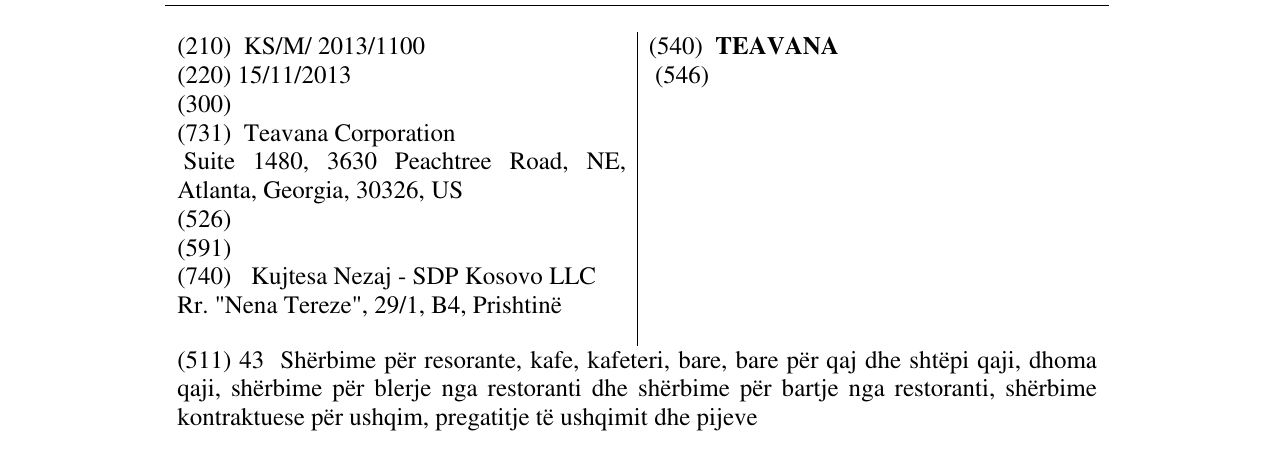 Zëri i markës TEAVANA në buletin