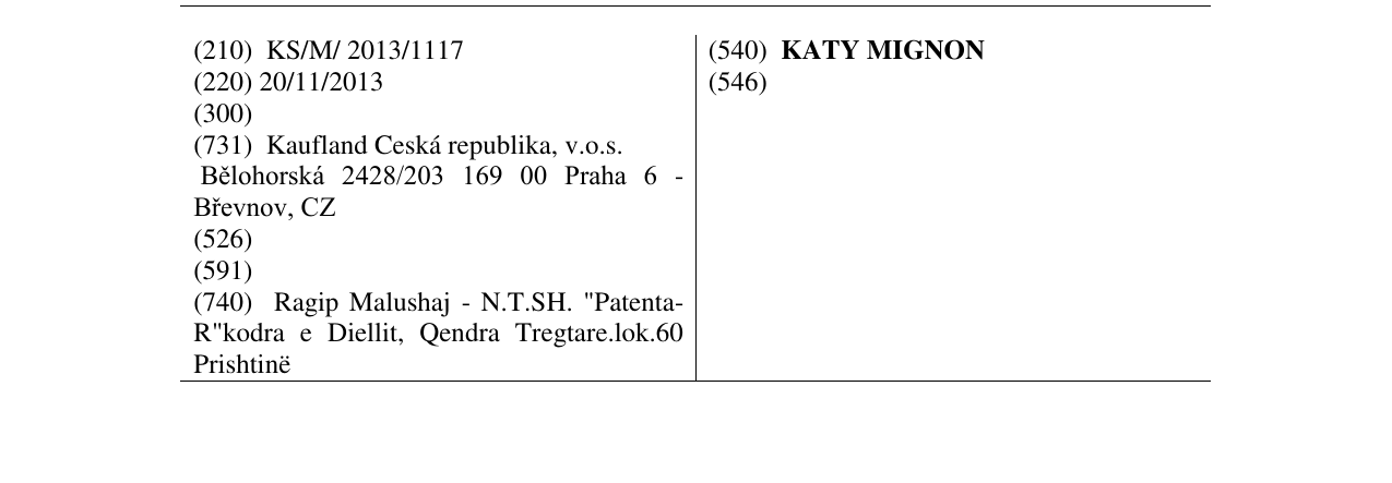 Zëri i markës KATY MIGNON në buletin