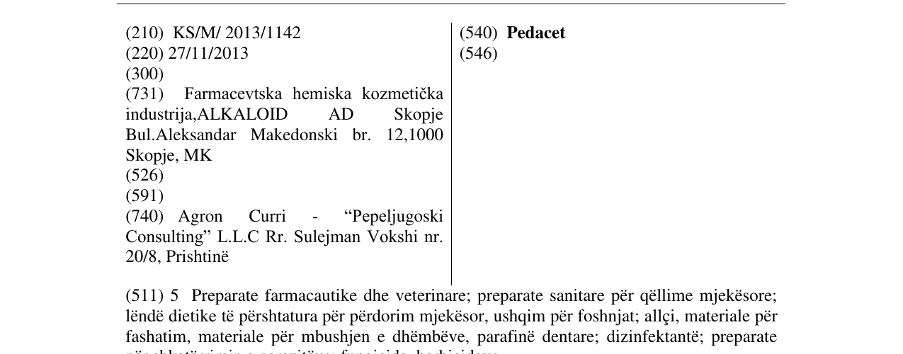 Zëri i markës Pedacet në buletin