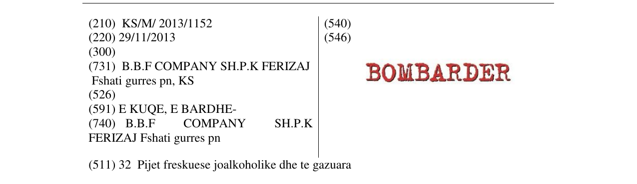 Zëri i markës BOMBARDER në buletin