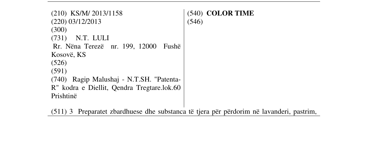 Zëri i markës COLOR TIME në buletin