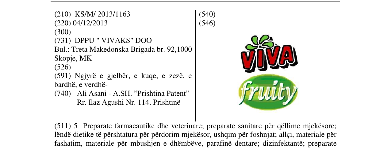 Zëri i markës VIVA fruity në buletin