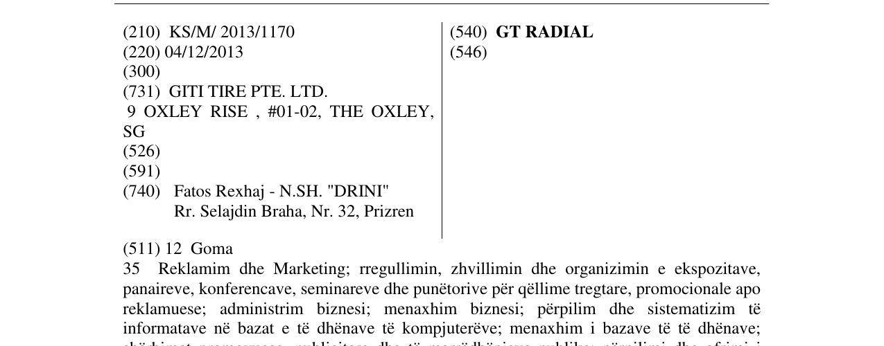 Zëri i markës GT RADIAL në buletin