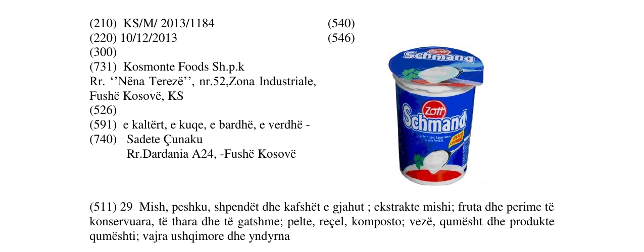 Zëri i markës Zott Schmand në buletin