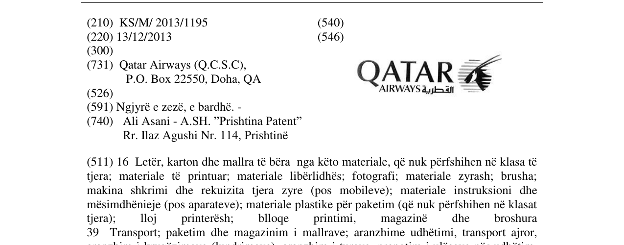 Zëri i markës QATAR AIRWAYS në buletin
