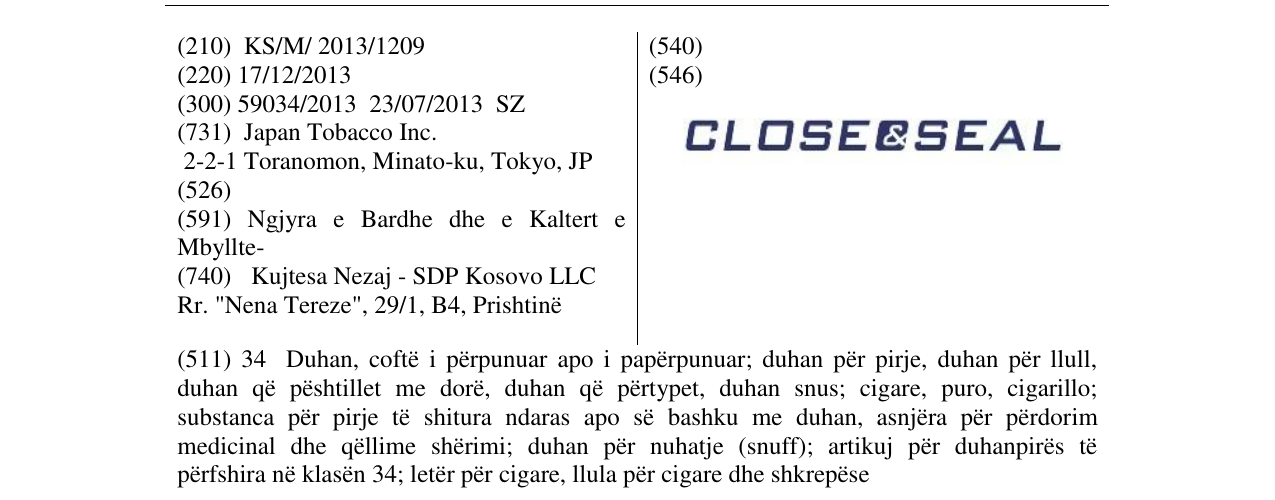 Zëri i markës CLOSE & SEAL në buletin