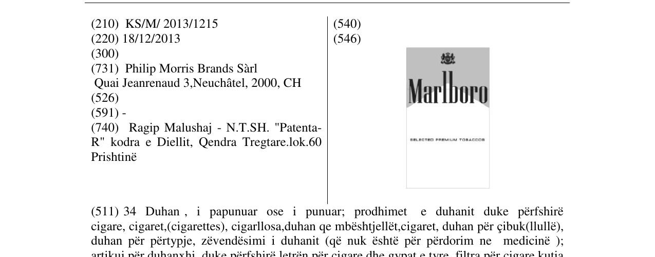 Zëri i markës Marlboro në buletin