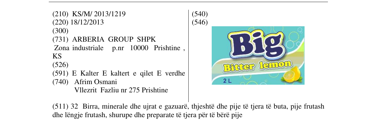 Zëri i markës Big Bitter lemon 2l në buletin