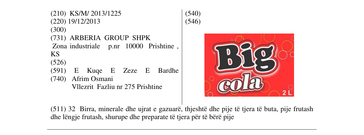Zëri i markës Big cola 2l në buletin
