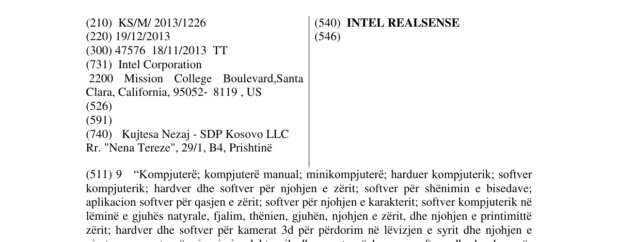 Zëri i markës INTEL REALSENSE në buletin