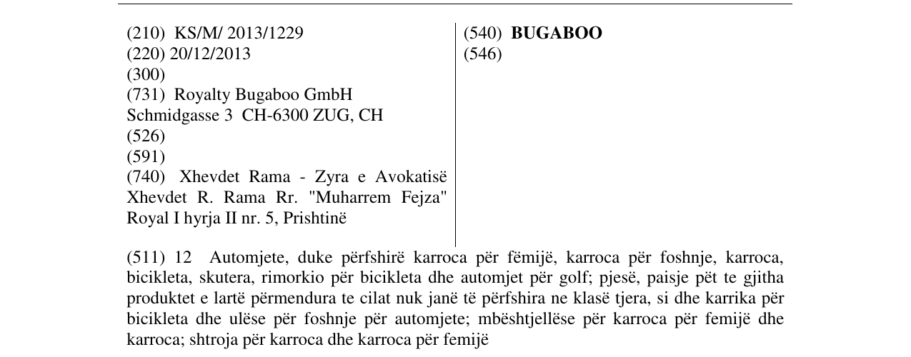 Zëri i markës BUGABOO në buletin