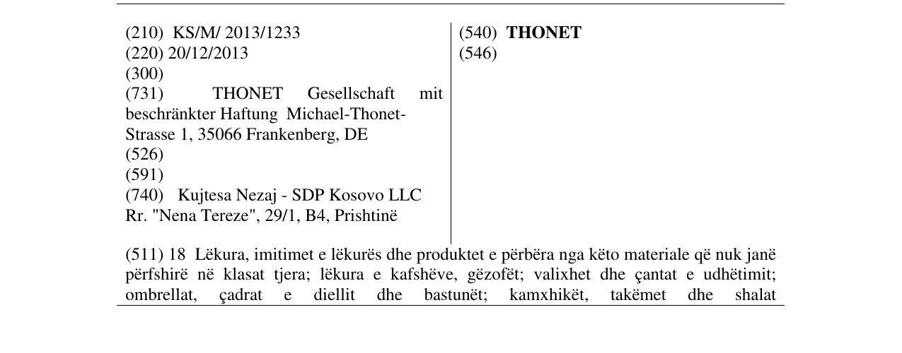 Zëri i markës THONET në buletin