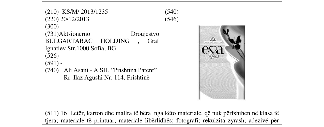 Zëri i markës eva Slims në buletin