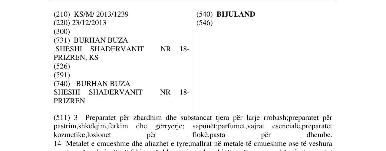 Zëri i markës BIJULAND në buletin