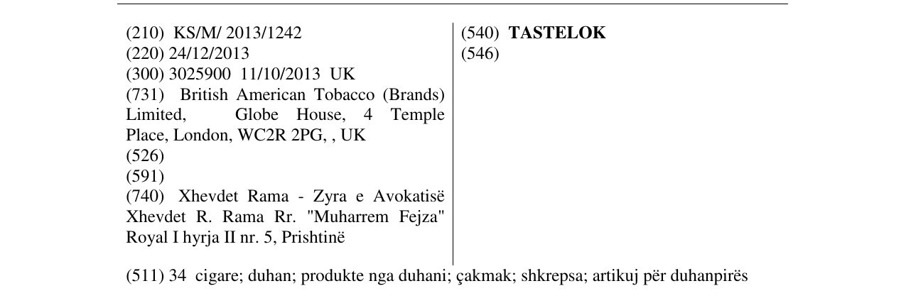 Zëri i markës TASTELOK në buletin