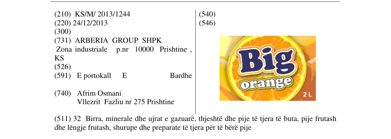 Zëri i markës Big orange 2l në buletin