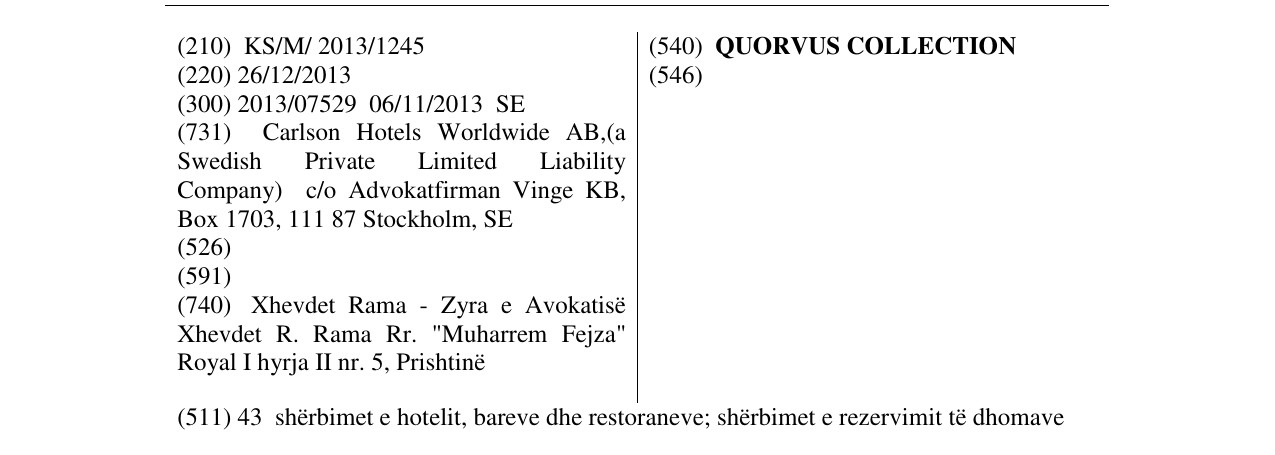 Zëri i markës QUORVUS COLLECTION në buletin