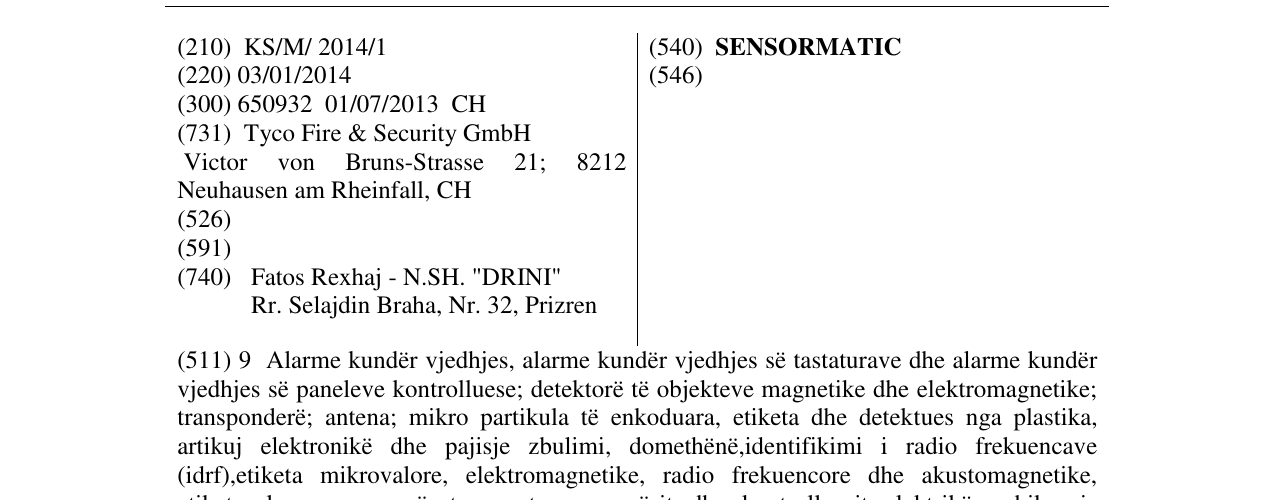 Zëri i markës SENSORMATIC në buletin